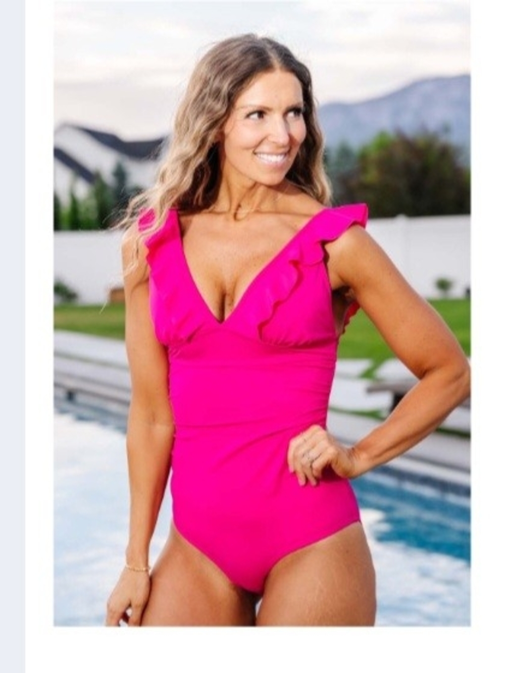 KIAVA Ruffle-Shoulder One-Piece Swimsuit in Magenta